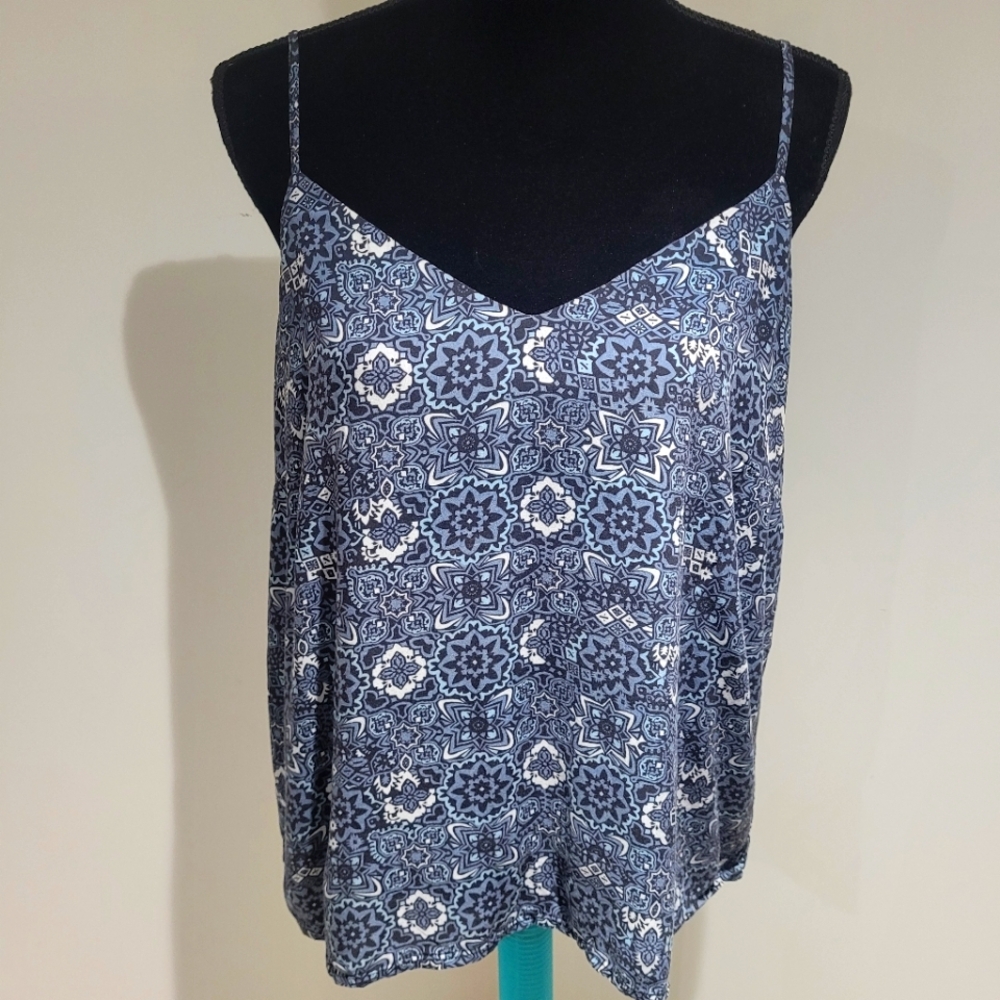 Contemporaine Women's Paisley Lined Spaghetti Strap Camisole Medium Blue Boho